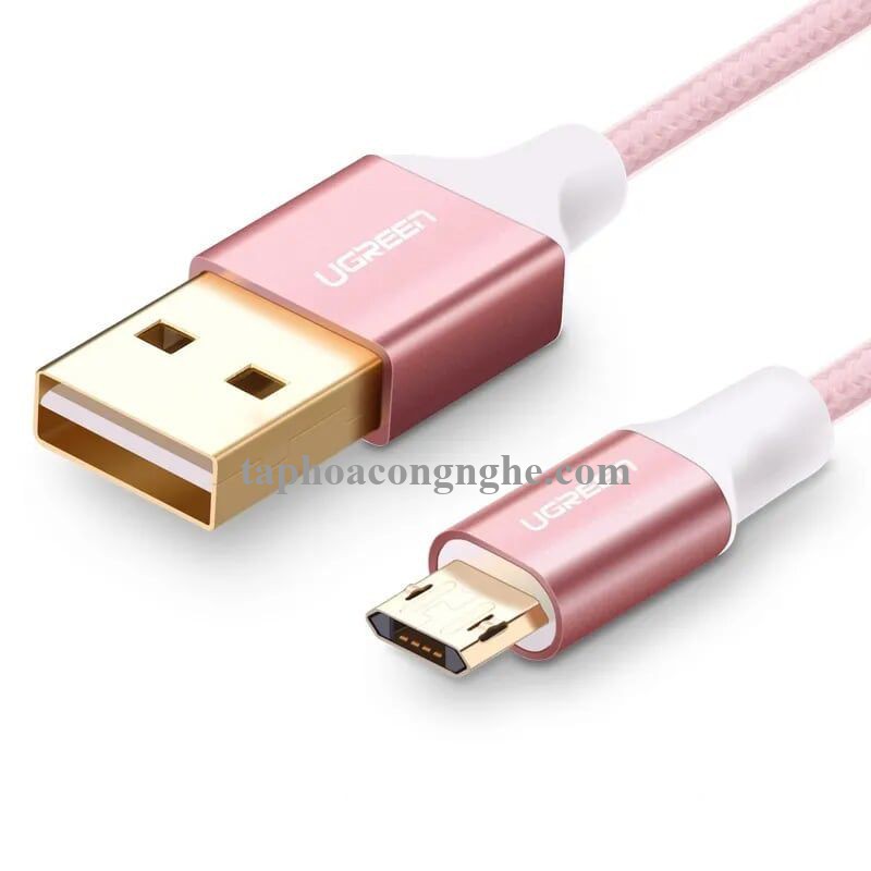 Ugreen 30854 0.5M màu Hồng Cáp sạc truyền dữ liệu USB 2.0 sang MICRO USB dây bọc nhựa PVC US223 30030854
